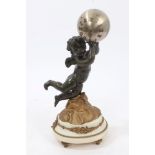 Late 19th / early 20th century mystery clock modelled as a cherub holding a sphere with applied