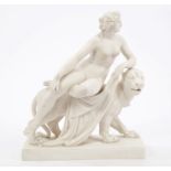 Victorian Parian classical figure of Ariadne and the panther - with nude female figure riding on