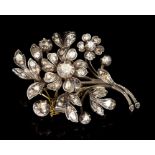 19th century diamond floral spray brooch with flowers and buds amongst foliage,