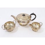 1930s three piece silver tea set - comprising teapot of compressed cauldron form,