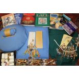 Lace and lace making equipment - including two lace pillows with part-constructed lace pins and