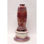Ruskin pottery three-part flambé vase and stand, impressed marks to vase - Ruskin England 1926,