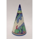 Clarice Cliff hand-painted Bizarre range Rudyard pattern conical caster - printed marks to base,