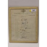 Autographs - Cricket - Australian Team on Tour 1964 - signed team sheet on Australia Board of
