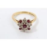 Ladies' gold (18ct) ruby and diamond cluster ring,