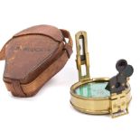 19th century prismatic compass with green printed floating compass and folding open sight,