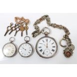 Victorian silver pocket watch on a fancy link chain with goldstone panels and two Victorian silver