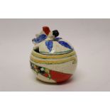 Clarice Cliff hand-painted Bizarre range mustard pot and cover - printed marks to base, 8.
