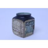 Troika pottery vase of square form, with abstract decoration, initialled on base, 9.