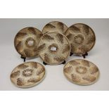 Set of six oyster plates by Sarreguemines, France,