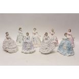 Eight Royal Worcester limited edition figures - Sweetest Valentine, The Masquerade Begins,