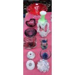 Collection of art glass vases and bowls including Mdina
