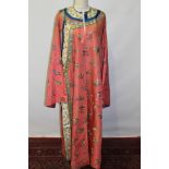 Ladies' late 19th century Chinese long-length robe - pink silk embroidered with bats,