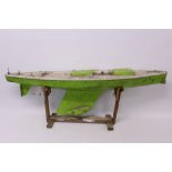 Large wooden pond yacht with weight keel, green and white livery,