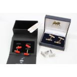 Pair gentlemen's silver and red enamel novelty cufflinks in the form of gun cartridges,