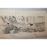 Early 20th century - two Chinese wall hanging scrolls - hand-painted on paper,