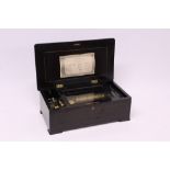 19th century Swiss cylinder music box by Nicole Freres in inlaid rosewood case, 44cm x 25.