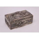 Chinese white metal cigarette box of rectangular form,