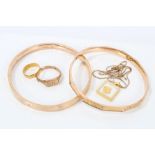 1920s rose gold (15ct) bangle, 9ct rose gold bangle, gold (22ct) wedding ring,