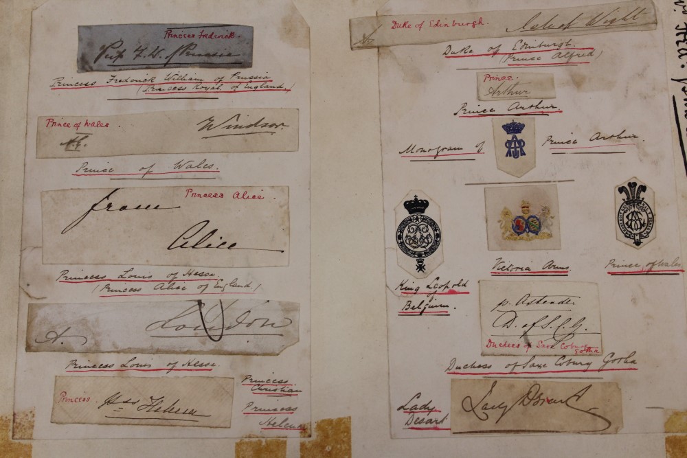 19th century autographs in album - mainly chipped pieces signed Royalty, Dukes, Duchesses, - Image 8 of 8