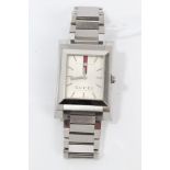 Gentlemen's Gucci wristwatch with rectangular dial in steel case with integral bracelet