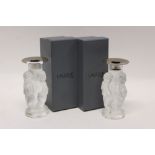 Pair of good quality modern Lalique Angelots glass candlesticks - both marked Lalique France to