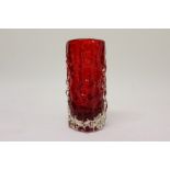 Whitefriars ruby bark vase designed by Geoffrey Baxter