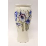 Moorcroft pottery vase with floral decoration on white ground - impressed marks to base and blue
