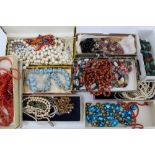 Selection of vintage necklaces - including Venetian glass, marcasite, coral, semi-precious stones,