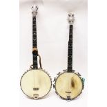 The Windsor Popular Model 1 four-string banjo with inlaid mother of pearl decoration,