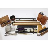 Group of mixed items - to include ebony rules, stopwatch, vintage tin,