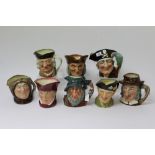Eight large Royal Doulton character jugs - Monty, Sam Johnson, Rip Van Winkle D6438, Friar Tuck,