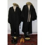 Vintage Academic gowns Ede & Ravenscroft (x 2) and Northam, plus mortar board and hood,
