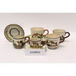 Selection of Torquay motto ware tea cups and saucers decorated with cottages (qty)