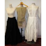 Victorian black skirt, layered net with velvet ribbon and glazed cotton underskirt,