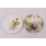 Royal Worcester blush ivory dish, date mark for 1922, hand-painted with flowers by W.