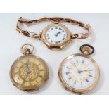 Gold cased (stamped 14k) fob watch with white enamel dial,