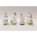 Four Royal Worcester Old Country Ways limited edition figures - The Milkmaid, The Shepherdess,