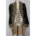 Late 18th century gentlemen's embroidered green velvet court coat with matching trousers / breeches