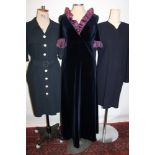 Selection of vintage Jean Muir clothing - including blue velvet empire line evening dress, skirts,