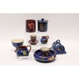 Collection of Torquay pottery decorated with birds and flowers on blue ground (qty)