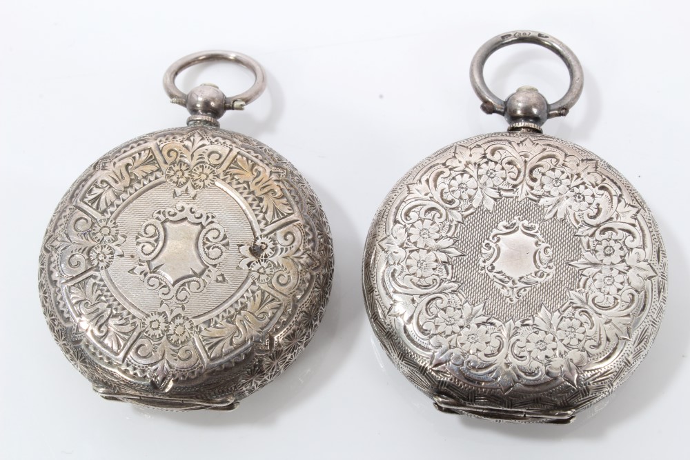 Victorian silver pocket watch on a fancy link chain with goldstone panels and two Victorian silver - Image 7 of 9