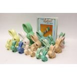 Collection of Sylvac rabbits - various colours - including yellow, blue, green and brown (18),