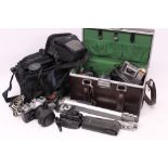 Quantity of photographic equipment - comprising a Fujica ST605N SLR camera, a Pentax P30 35mm SLR,