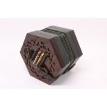 19th century rosewood concertina of hexagonal form,