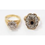 Gold (18ct) diamond and sapphire cluster ring and one other gold (18ct) diamond flower-head cluster