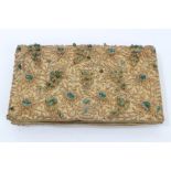 Circa 1930s Indian precious metal wirework evening clutch bag - gold silk with green semi-precious