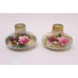 Good pair of Royal Worcester blush ivory vases , date mark for 1910, of squat baluster form,