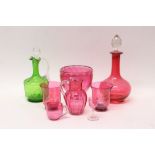 Collection of assorted Victorian cranberry and emerald green glassware