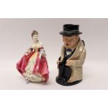 Royal Doulton Winston Churchill Toby jug and a Royal Doulton figure - Southern Belle HN2229